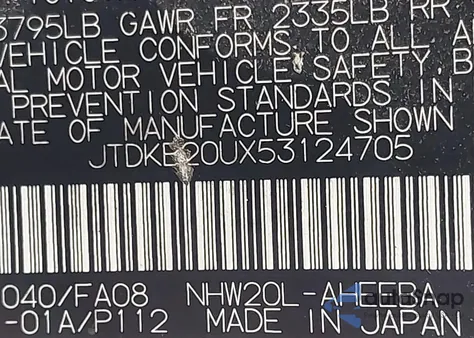 2005 Toyota Prius z USA, uszkodzony, nr VIN JTDKB20UX53124705